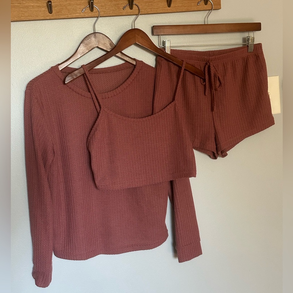 Rust Waffle Knit Lounge Set - Picture 3 of 6